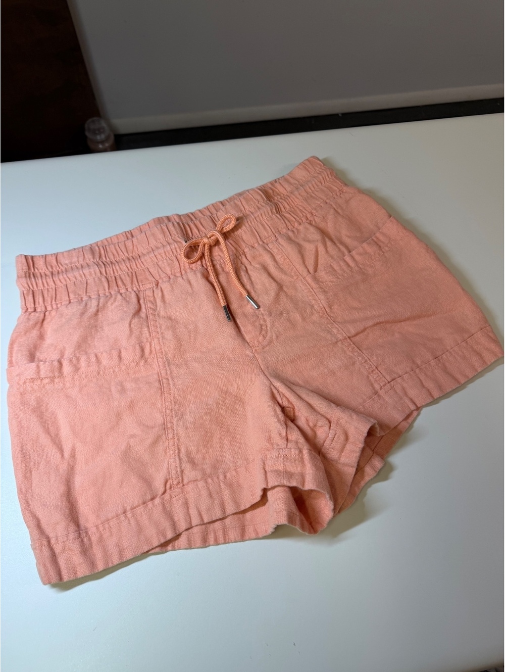 Athleta Peach Linen Drawstring Shorts Size 10